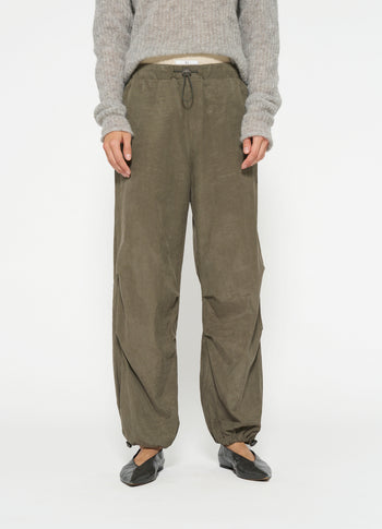 parachute pants | dark moss