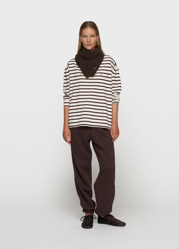 boat neck top stripes | ecru/wine