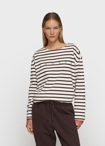 boat neck top stripes | ecru/wine