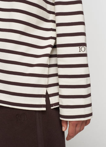 boat neck top stripes | ecru/wine