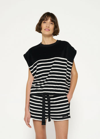 terry sleeveless sweater stripes | black/ecru