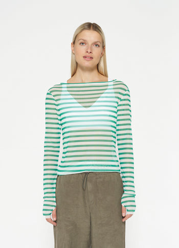 mesh tee stripe | ecru/apple green