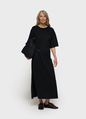 tee dress gathering | black