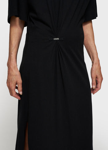 tee dress gathering | black