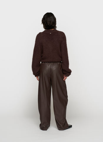 soft PU western pants | deep wine