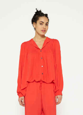 flowy pleated blouse | poppy red