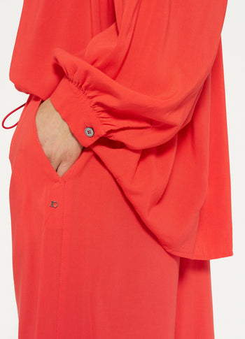 flowy pleated blouse | poppy red