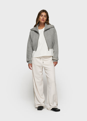 cropped knit zip jacket | light grey melee