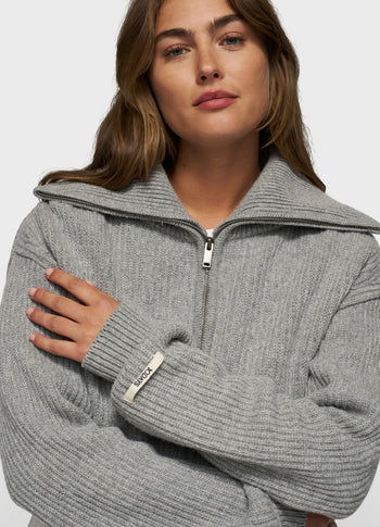 cropped knit zip jacket | light grey melee