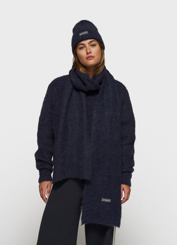 soft hairy knit scarf | dark navy