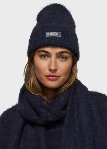 soft hairy knit beanie | dark navy