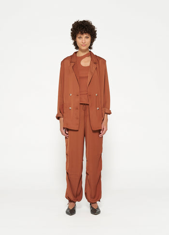 satin parachute pants | saddle brown