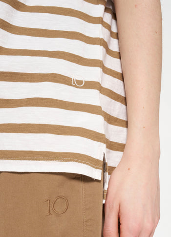 short sleeve tee stripes | ecru/cedar brown