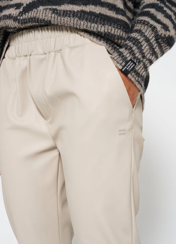 leather look flared jogger | light safari