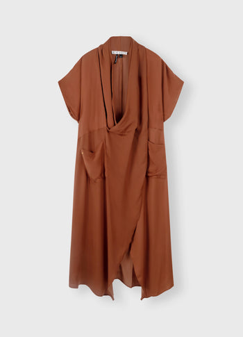 satin kimono dress | saddle brown