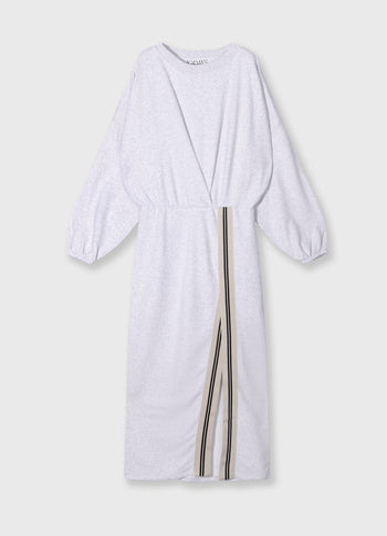 long wrap dress gathering | white grey melee