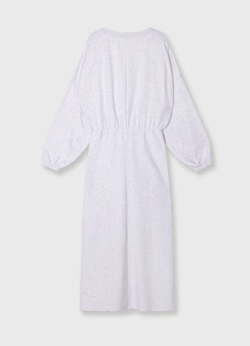 long wrap dress gathering | white grey melee