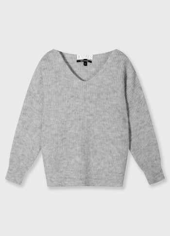 soft v-neck sweater knit | light grey melee