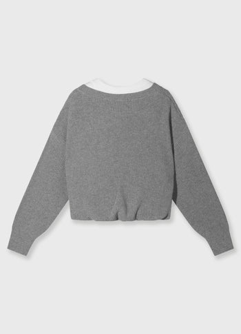 v-neck knit sweater cashmere | light grey melee