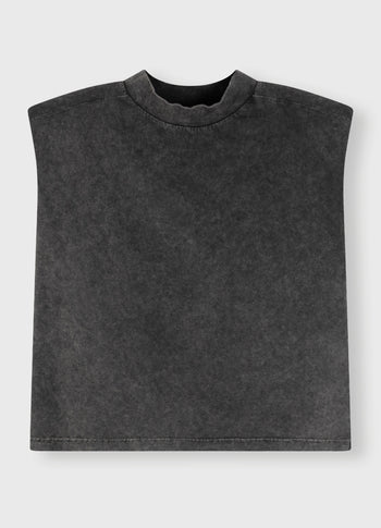 washed padded shoulder tee | ash grey