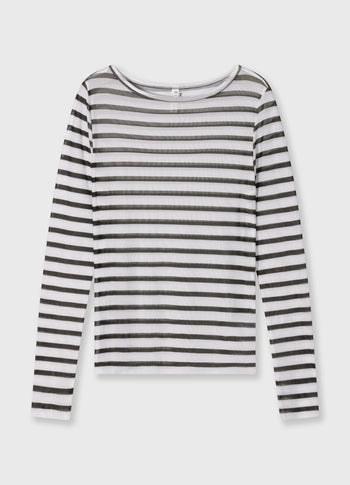 mesh tee stripes | ecru/black
