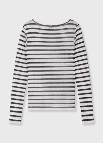 mesh tee stripes | ecru/black