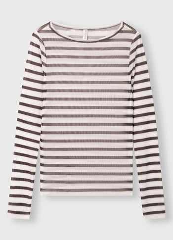 mesh long sleeve stripes | ecru/wine