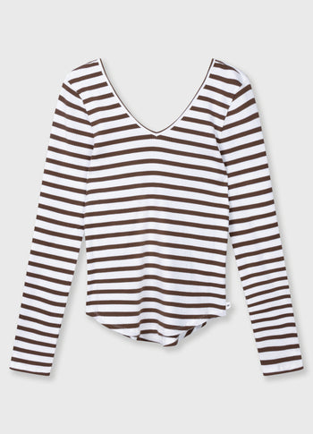 v-neck ballet top stripes | white/dark truffle
