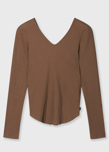 v-neck long sleeve ballet top | truffle