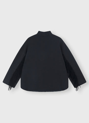 high neck sweater fringe | black