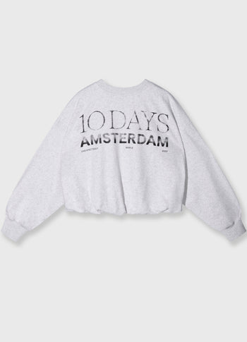 pleated sweater back stamp | white grey melee