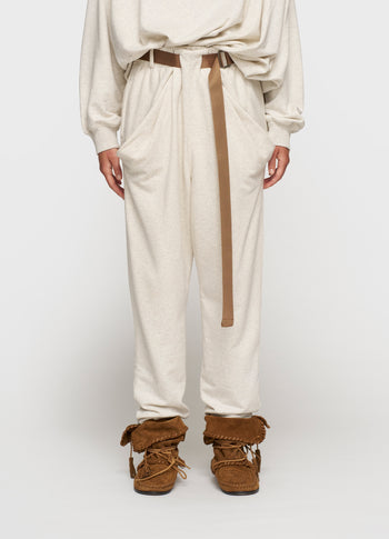 pleated belt jogger | soft white melee