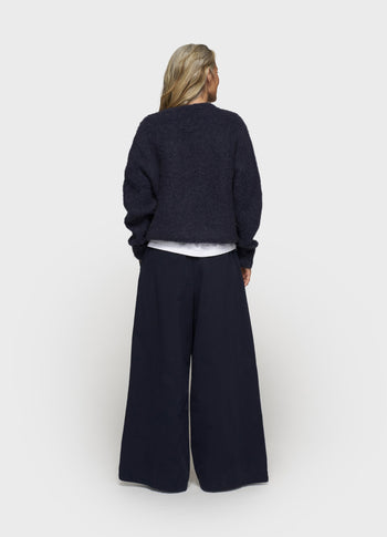 cropped hairy knit sweater | dark navy