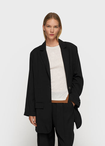 long flowy blazer lyocell | black