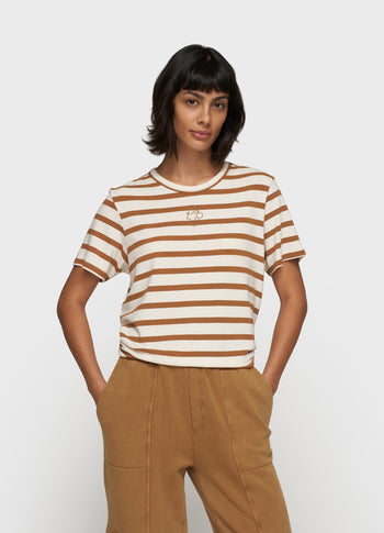 petite tee modal stripes | ecru/suede