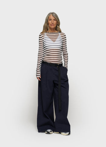 mesh tee stripes | ecru/black