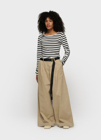 extra long sleeve tee modal stripes | ecru/black