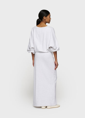 long wrap dress gathering | white grey melee