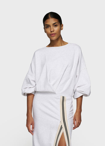 long wrap dress gathering | white grey melee