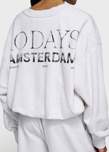 pleated sweater back stamp | white grey melee