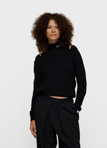 deep neck knit sweater | black