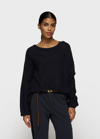 loose thin knit sweater | dark navy