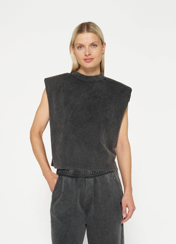 washed padded shoulder tee | ash grey