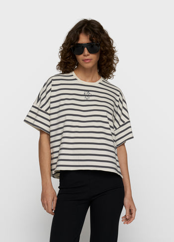 wide tee stripes | ecru/steel blue
