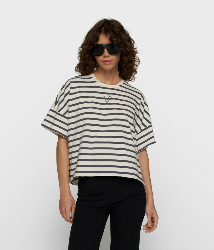 wide tee stripes | ecru/steel blue