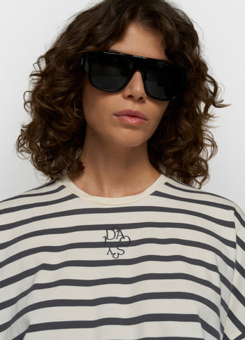 wide tee stripes | ecru/steel blue