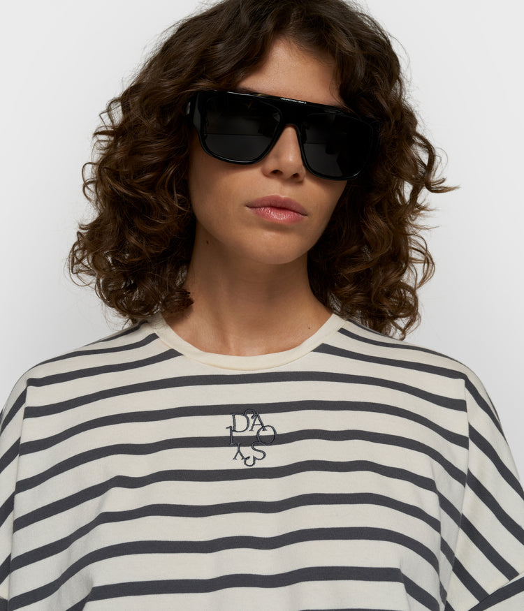 wide tee stripes | ecru/steel blue