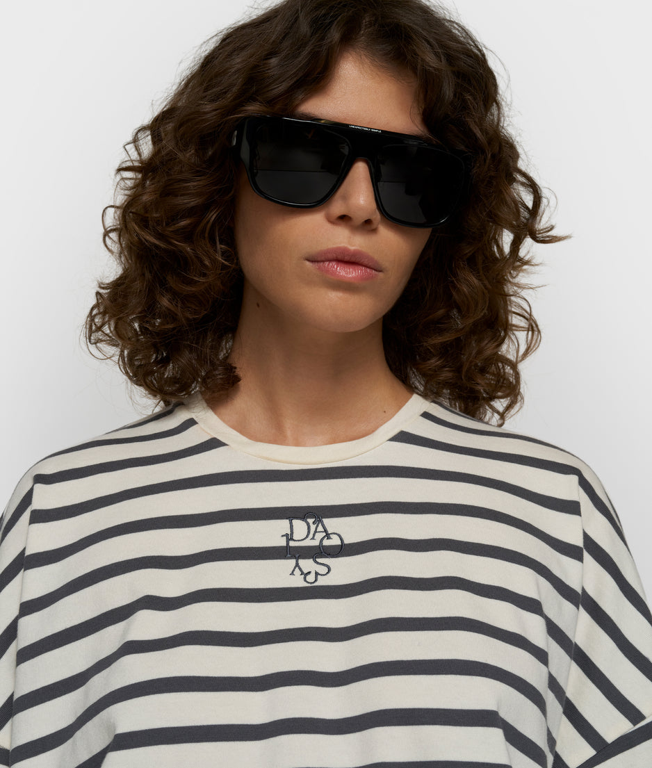 wide tee stripes | ecru/steel blue