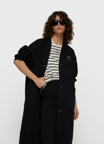 long baseball cardigan | black