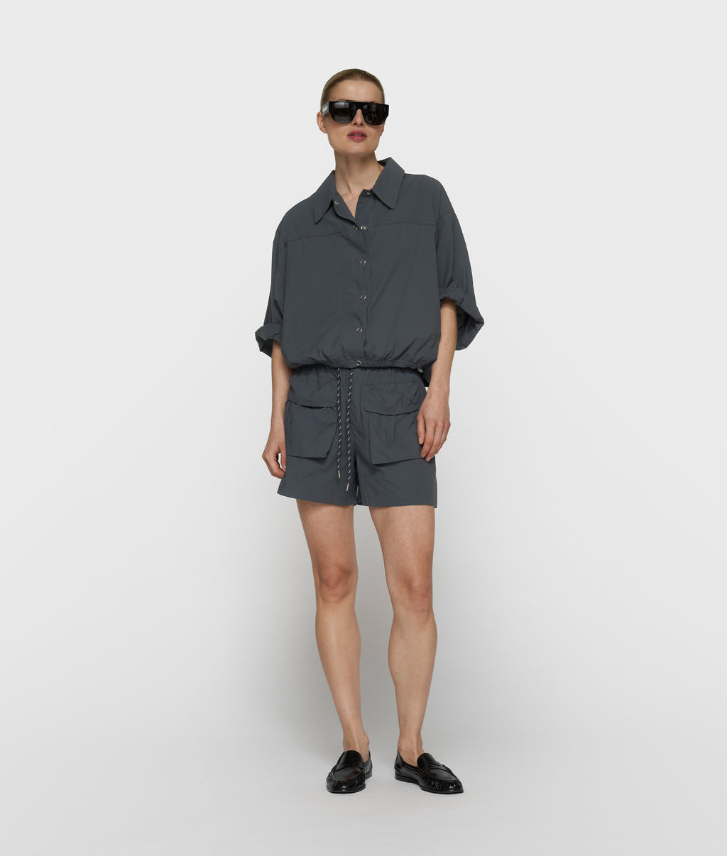 wide crinkle jacket | steel blue